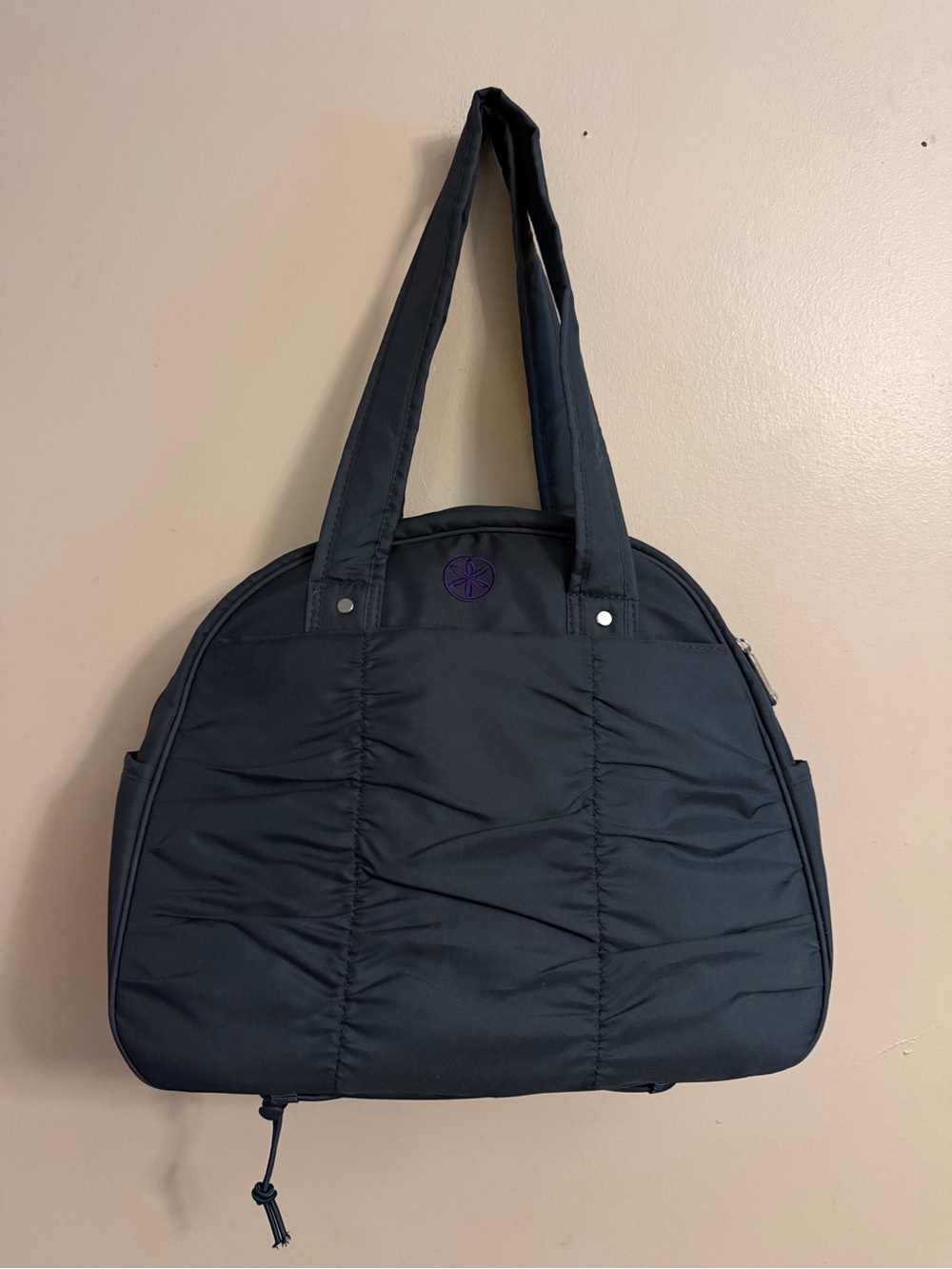 GAIAM Black Quilted Shoulder Tote with Purple Logo